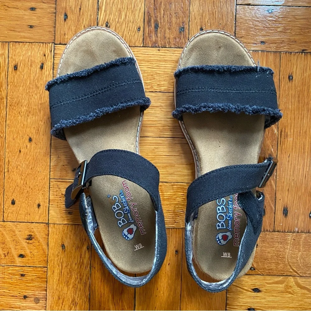 BOBS from Skechers' Black Memory Foam Sandals Size 8, Velcro top strap